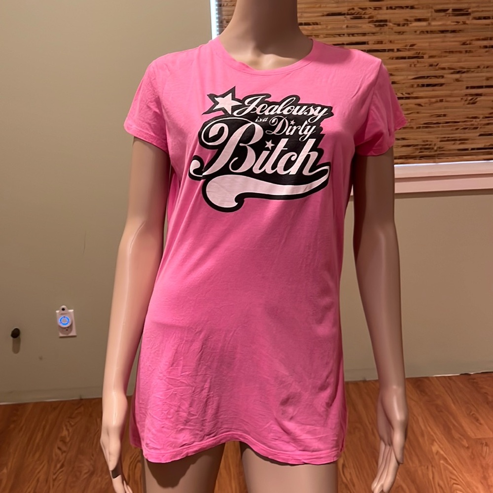 Material Bitch Graphic T-shirt Pink With Black & White Graphic Size XL